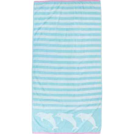 Great Bay Home Dolphin Velour Beach Towel - 450 gsm, 30x60”, Blue in Blue