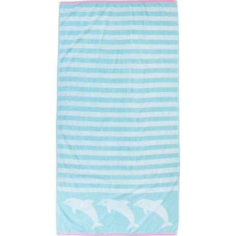 Great Bay Home Dolphin Velour Beach Towel - 450 gsm, 30x60”, Blue in Blue