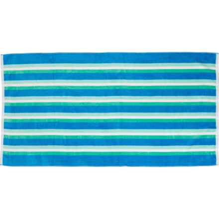 Great Bay Home Maui Turtle Stripe Velour Beach Towel - 450 gsm, 30x60”, Blue-White in Blue / White