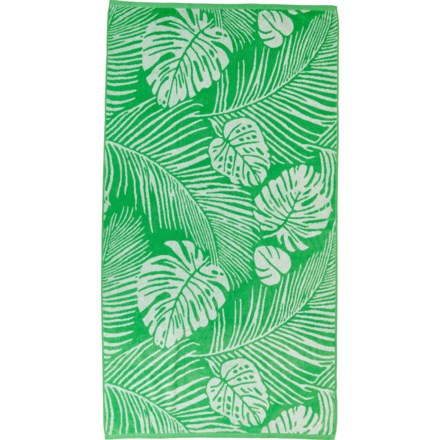 Great Bay Home Palm Tree Stripe Velour Beach Towel - 450 gsm, 30x60”, Green in Green