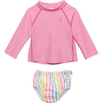 Green Sprouts Infant Girls Rash Guard and Reusable Swim Diaper Set - UPF 50+, Long Sleeve in Rainbow Stripe