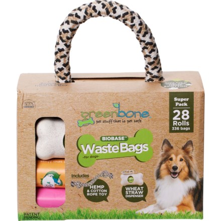 GREENBONE Dog Waste Bag with Dispenser and Rope Toy - 336 Count in Multi