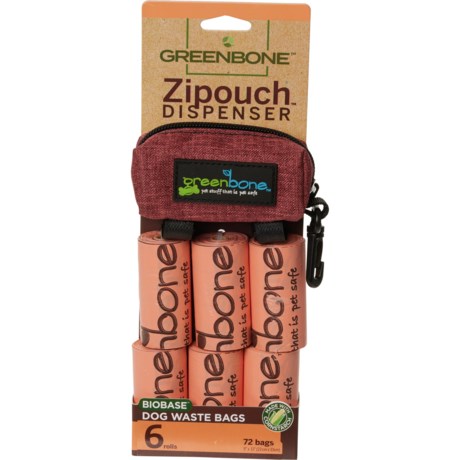 GREENBONE Zip Pouch Dispenser with Biobase Refill Rolls - 72-Count in Red