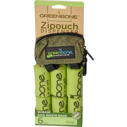 GREENBONE Zip Pouch Dog Waste Bag Dispenser - 6 Refill Rolls in Green