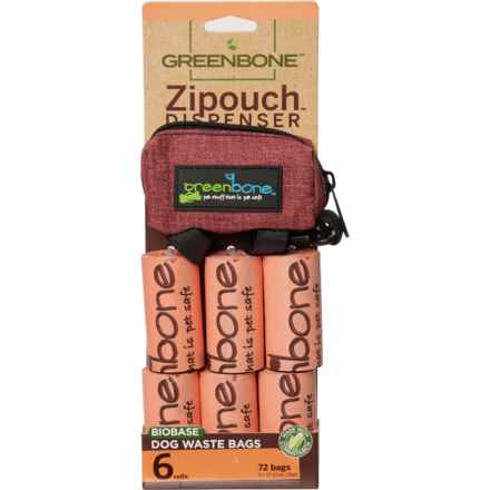 GREENBONE Zip Pouch Dog Waste Bag Dispenser - 6 Refill Rolls in Red