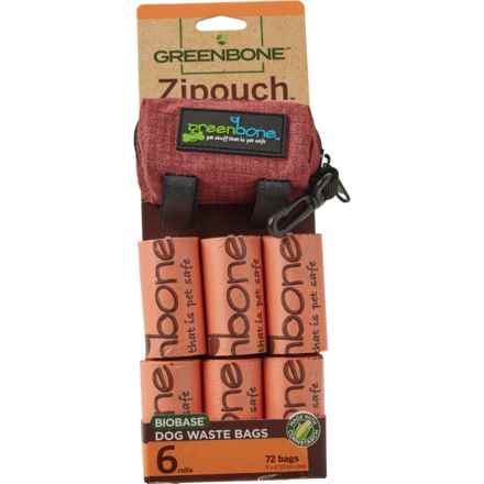 GREENBONE Zip Pouch Dog Waste Bag Dispenser - 6 Refill Rolls in Red