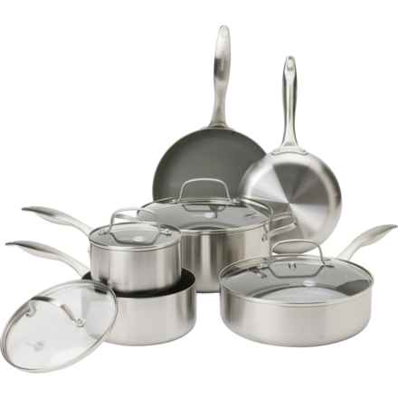 GreenPan Tri-Clad Nonstick Healthy Ceramic Cookware Set - 10-Piece in Silver