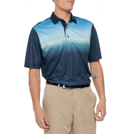 Greg Norman Ombre Shark Chest Graphic Polo Shirt - Short Sleeve in Navy-Electric Blue
