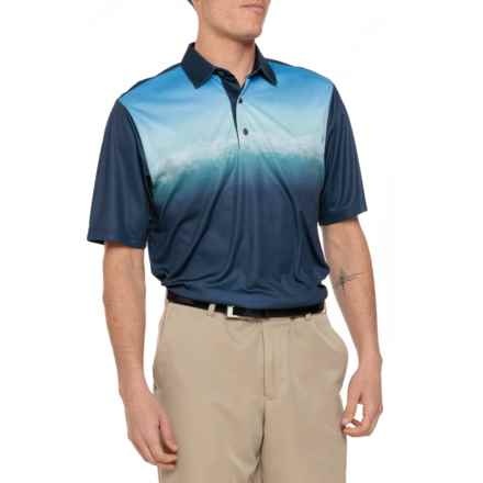 Greg Norman Ombre Shark Chest Graphic Polo Shirt - Short Sleeve in Navy-Electric Blue