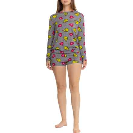 GRINCH Heart Toss Hacci Shorty Lounge Set - Long Sleeve in Grey