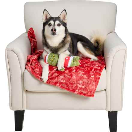 GRINCH Printed Pet Throw Blanket and Plush Toy Set - 40x30” in Santa Grinch - Closeouts