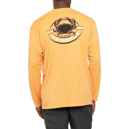 Grundens Crab Print Tech T-Shirt - Long Sleeve in Copper Tan
