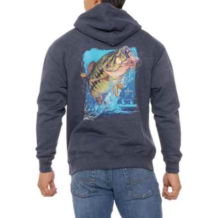 Guy Harvey Bass On Graphic Midweight Fleece Hoodie in Heather Navy