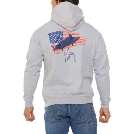 Guy Harvey HEATHER NAVY TROPHY FLAG GRAPHIC MIDWIEGHT FLEECE (FOR MEN) in Heather Navy