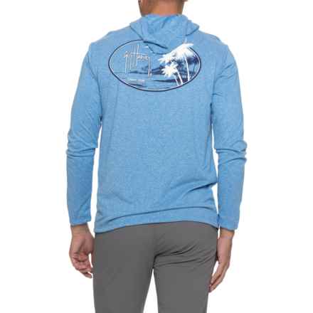 Guy Harvey Palm Tree Oval Sun Hoodie - UPF 40 in Denim Heather