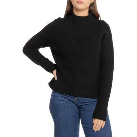 H HALSTON Mock Neck Raglan Sweater - Merino Wool in Black