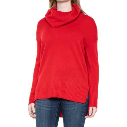 Ribbed Cowl Neck Sweater - Merino Wool in Exotic Red