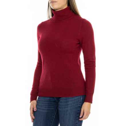 H HALSTON Ribbed Turtleneck - Merino Wool in Beetroot Heather