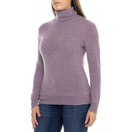 H HALSTON Ribbed Turtleneck - Merino Wool in Lavendar Heather