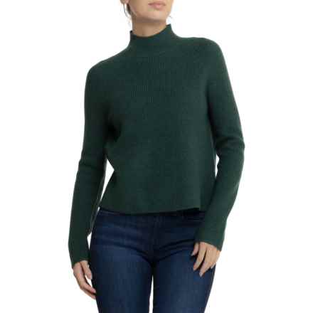 H HALSTON Saddle Stitch Mock Neck Sweater - Merino Wool in Forest Green