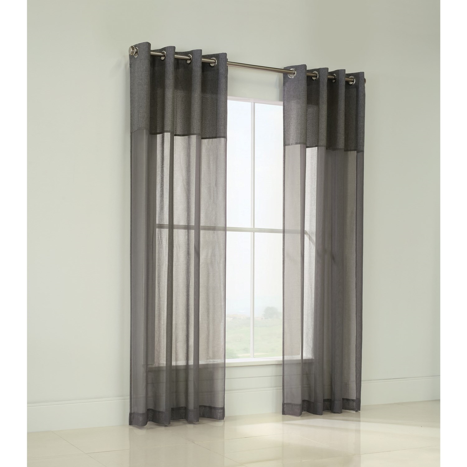 Habitat Grey Dolly Semi Sheer Curtains 108x95 Grommet Top 2