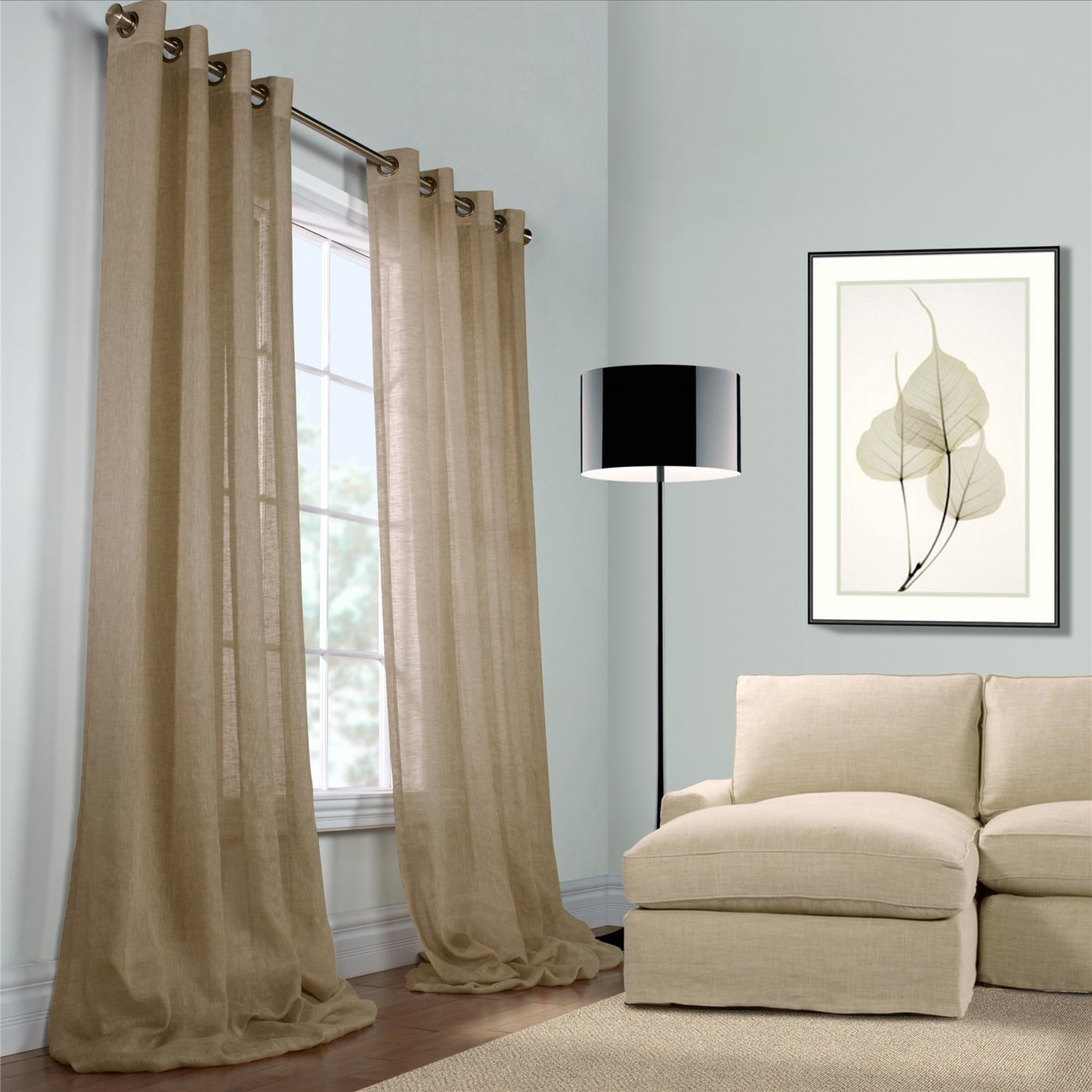 Habitat Open Weave Sheer Belgian Linen Curtains   100x108”, Grommet Top 9279K 86