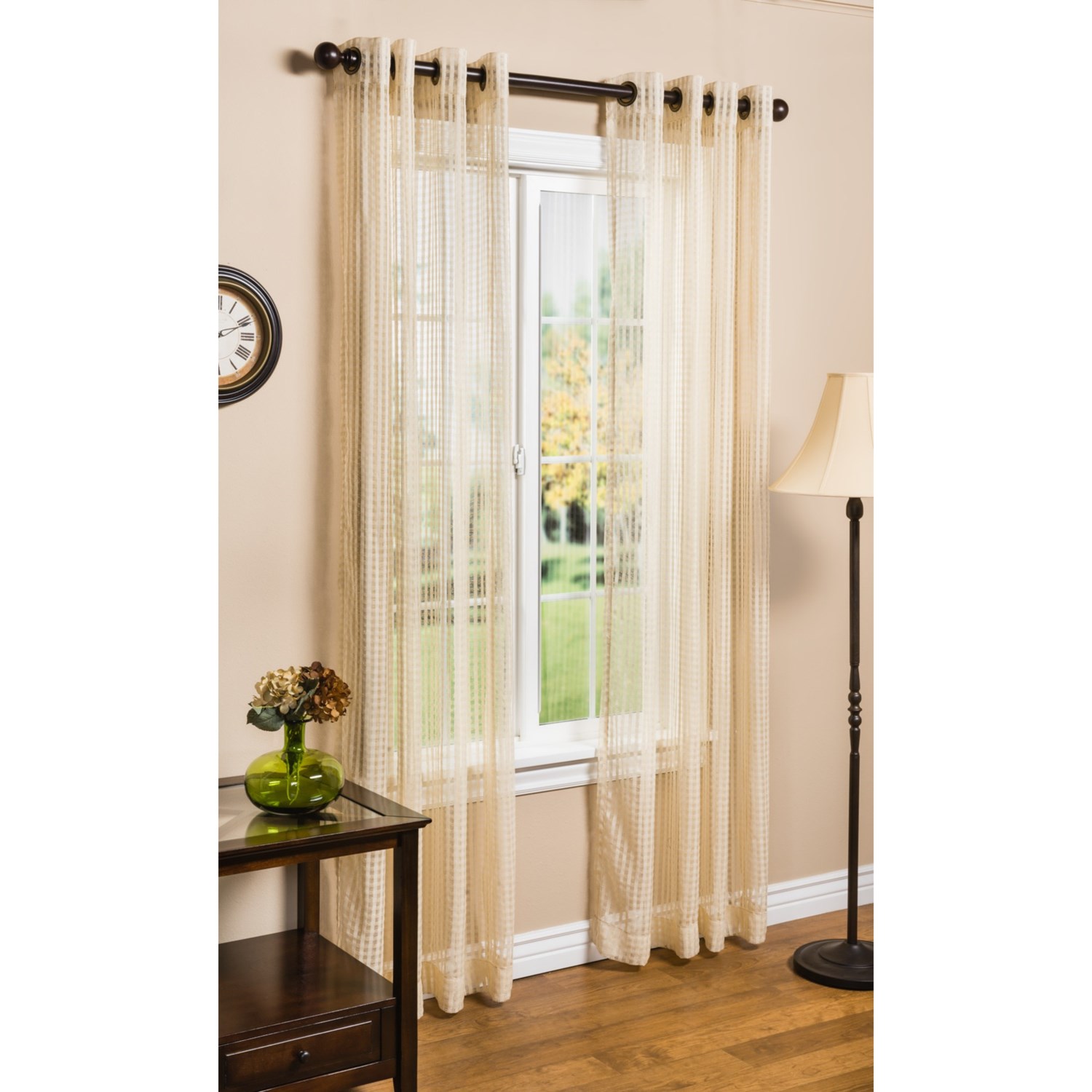 Habitat Sheer Natural Grid Curtains   104x95", Grommet Top 6214K 75