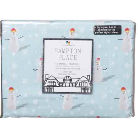 Hampton Place Twin Cotton Flannel Happy Snowman Sheet Set - 150 gsm, Multicolored in Multi