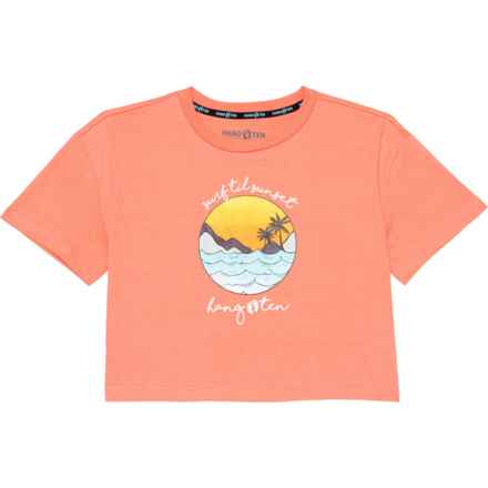 Hang Ten Big Girls Drop Shoulder Boxy Crop T-Shirt - Short Sleeve in Coral