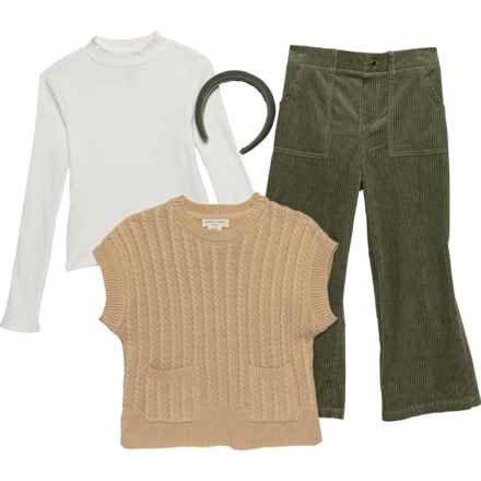 HAPPILY GREY Big Girls Vest with Pants Set - 4-Piece, Long Sleeve in Pebble