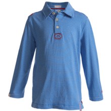 Hatley Cotton Polo Shirt - Long Sleeve (For Boys) in Blue Stripes - Closeouts