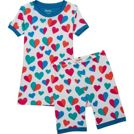 Hatley Girls Split Hearts Pajamas - Short Sleeve in Split Hearts
