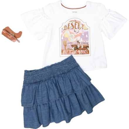 Haute Hippie Style Little Girls Ruffle Sleeve Shirt and Double Ruffle Skirt Set - Short Sleeve in Bright White