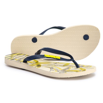 Havaianas Slim Tropical Flip-Flops (For Women) in Beige/Navy Blue