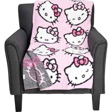 Hello Kitty Faces Oversized Feather Knit Throw Blanket - 50x70” in Pink