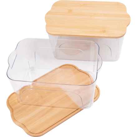 Heritage Living Multipurpose Storage Bins with Bamboo Lid - 12.4x8.1x5.5”, 2-Pack, Small in Clear