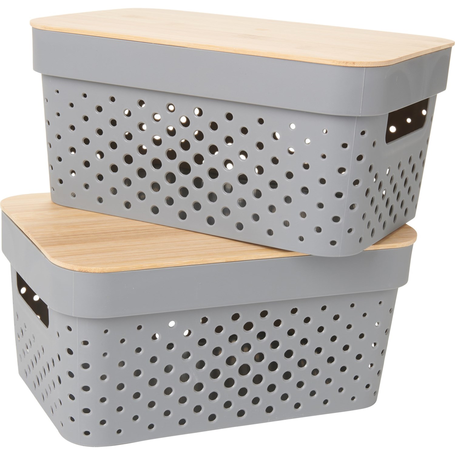 Heritage Living Perforated Storage Bins with Bamboo Lids 14x10.3x5.5