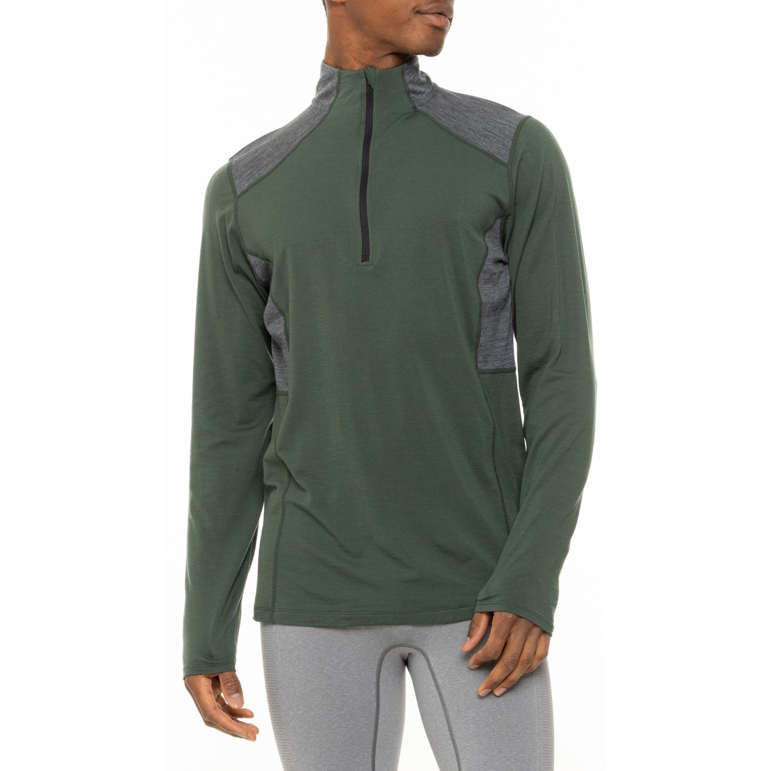 (取寄) ホットチリ クリマ-ウール ベース レイヤー トップ - メリノ ウール, Upf 30+, ジップ ネック, ロング スリーブ Hot Chillys Clima-Wool Base Layer Top - Merino Wool, UPF 30+, Zip Neck, Long Sleeve  Grey Heather Hot Chillys Clima-Wool Zip Neck Base Layer Top - UPF 30+, Merino