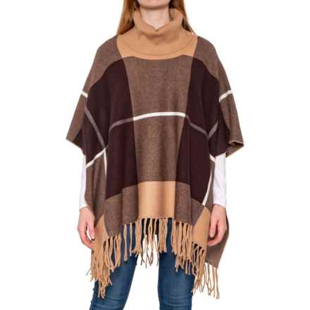 Fringed Pattern Poncho in Coffee Bean/Cashew/Ivory