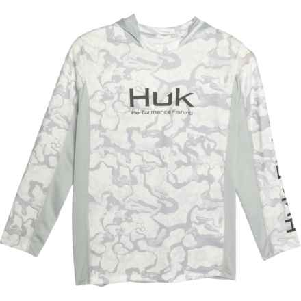 Huk Big Boys Icon X Inside Reef Hooded Shirt - UPF 50+, Long Sleeve in Harbor Mist