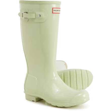 HUNTER Big Boys and Girls Original Gloss Rain Boots - Waterproof in Muffled Green