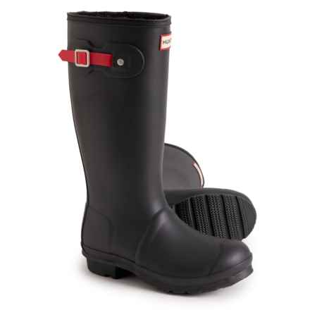 HUNTER Girls Original Rain Boots - Waterproof, Insulated in Black/Logo Red/Black