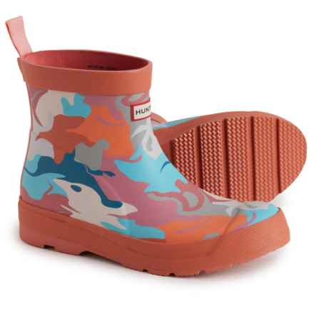 HUNTER Girls Play Water Camo Rain Boots - Waterproof in Red Flurry/Humming Pink