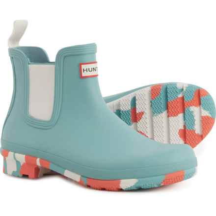 HUNTER Original Chelsea Color Splash Rain Boots - Waterproof (For Women) in Birdseye Blue/White Willow/Persimmon Pink