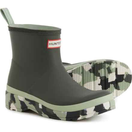 HUNTER Play Splash Sole Short Rain Boots - Waterproof (For Women) in Dark Olive/Everglade Green/Black/Shaded White