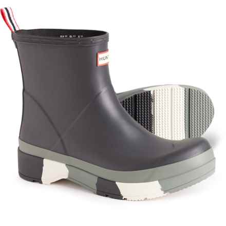 HUNTER Play Stripe Short Rain Boots - Waterproof (For Men) in Black/White Willow/Urban Grey