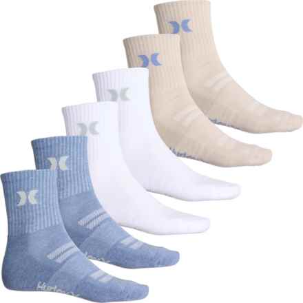 Hurley 1/2 Cushion Terry Socks - 6-Pack, Quarter Crew (For Men) in White/Blue