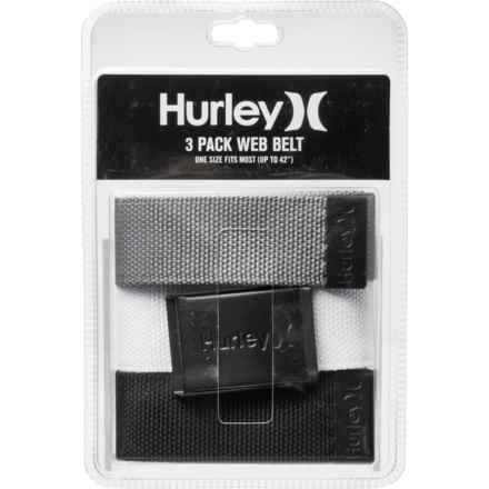 Hurley Adjustable Webbing Belts - 3-Pack (For Men) in White/Black/Grey