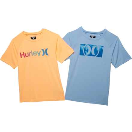 Hurley Big Boys Logo Rash Guard - UPF 50+, 2-Pack, Short Sleeve in Deep Royal Blue