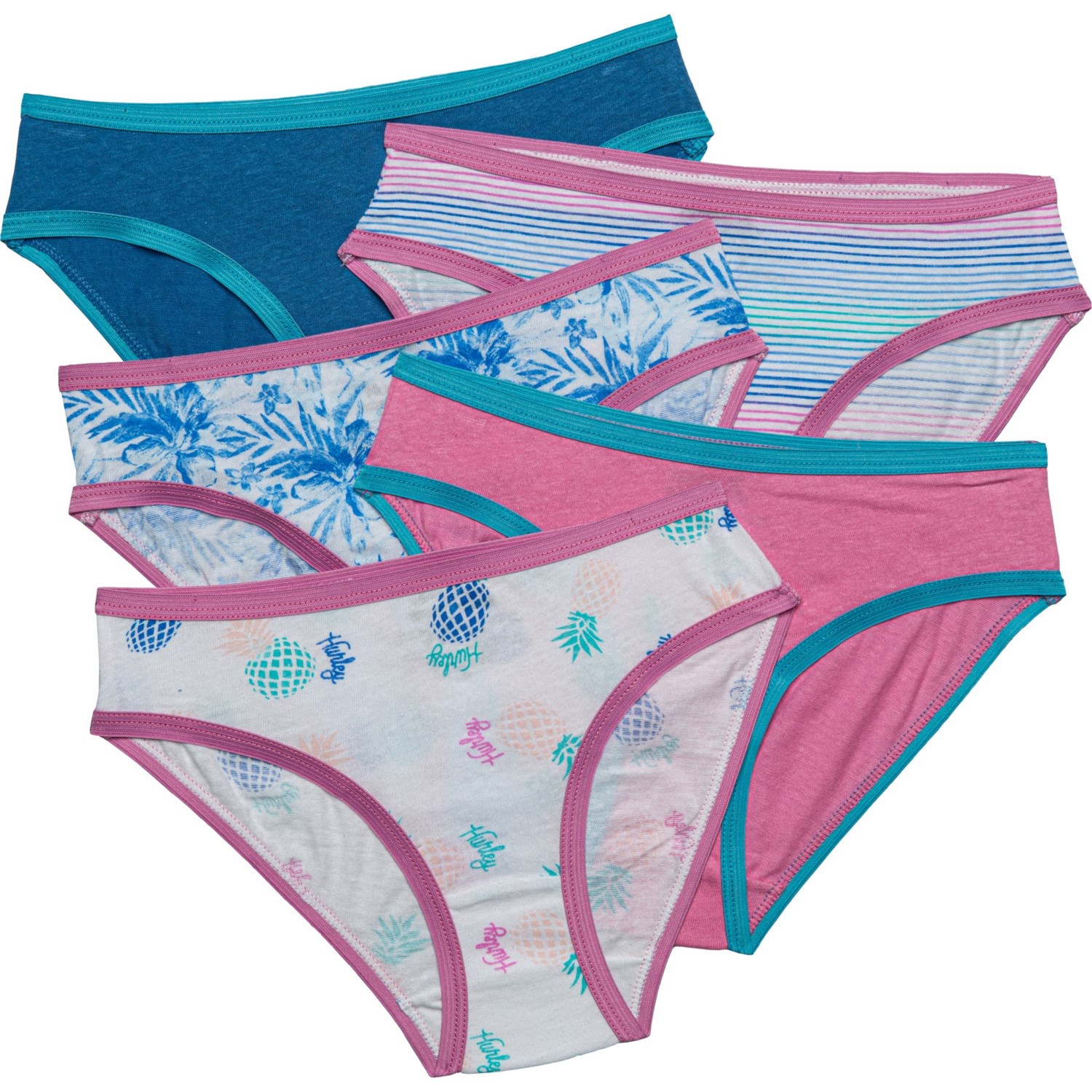 Hurley Big Girls Cotton Panties - 5-Pack, Bikini Briefs - Save 60%